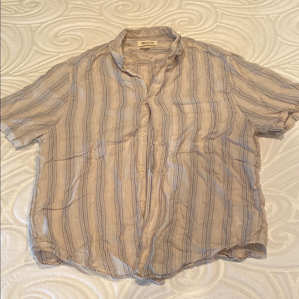 Billy Reid Tan and Blue Casual Button Down Shirt